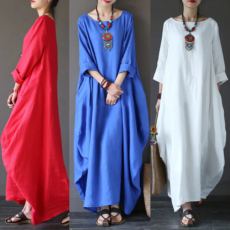 Cotton-Linen Casual Maxi Dress