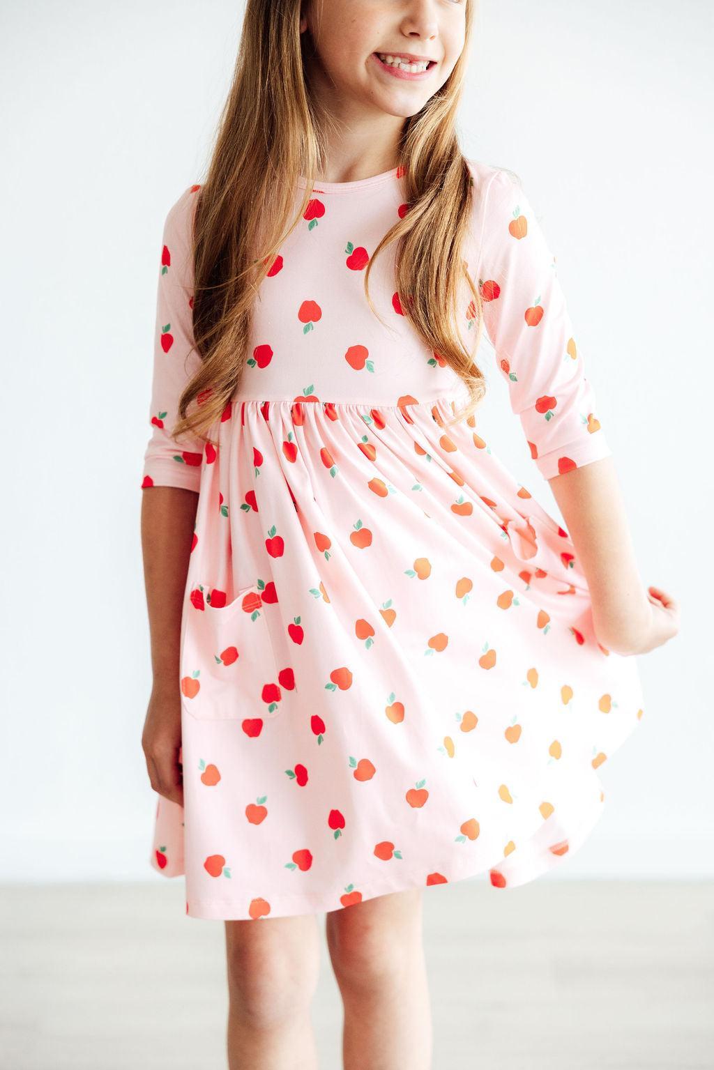 An Apple a Day 3/4 Sleeve Pocket Twirl Dress