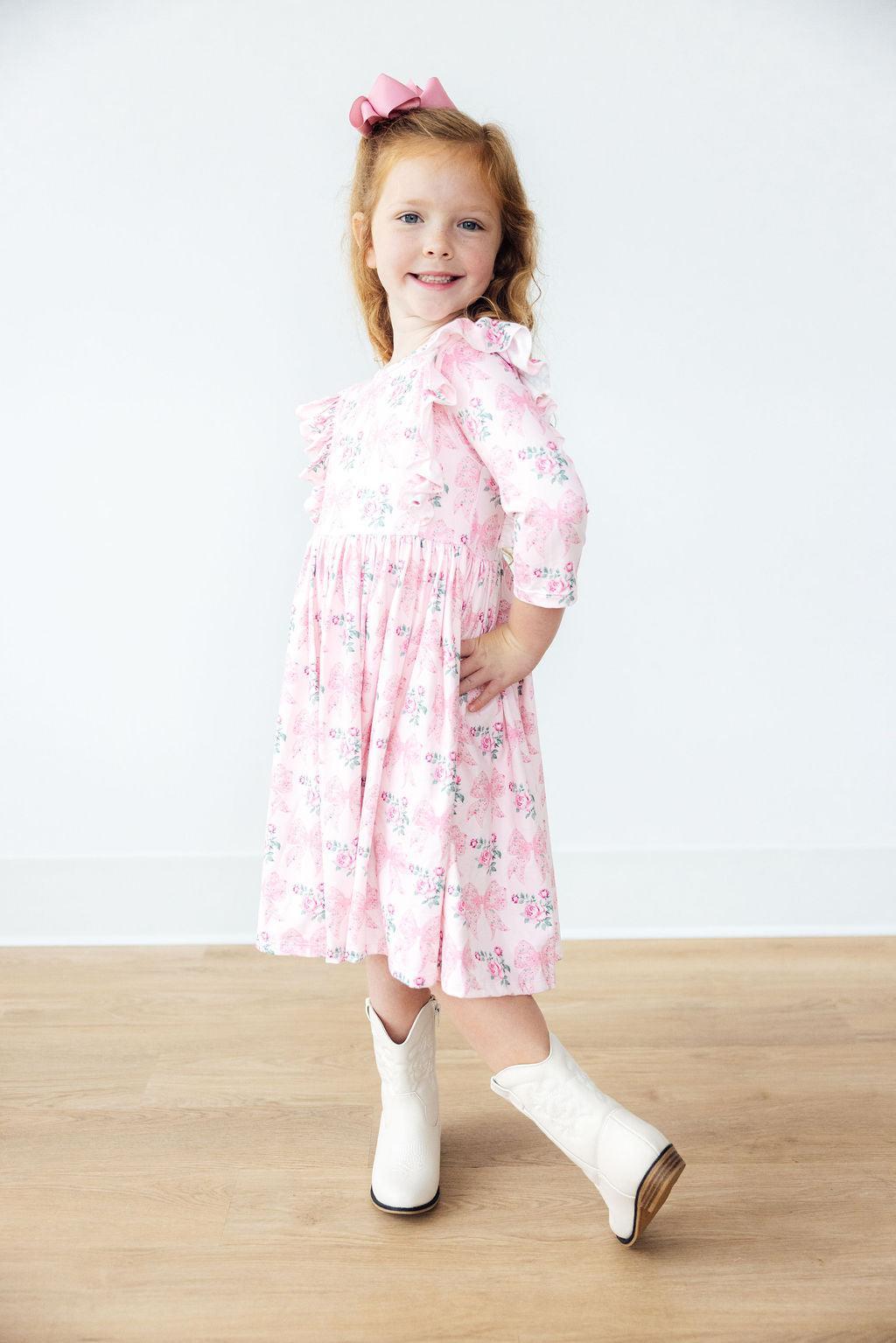 Heirloom Garden 3/4 Sleeve Ruffle Twirl Dress