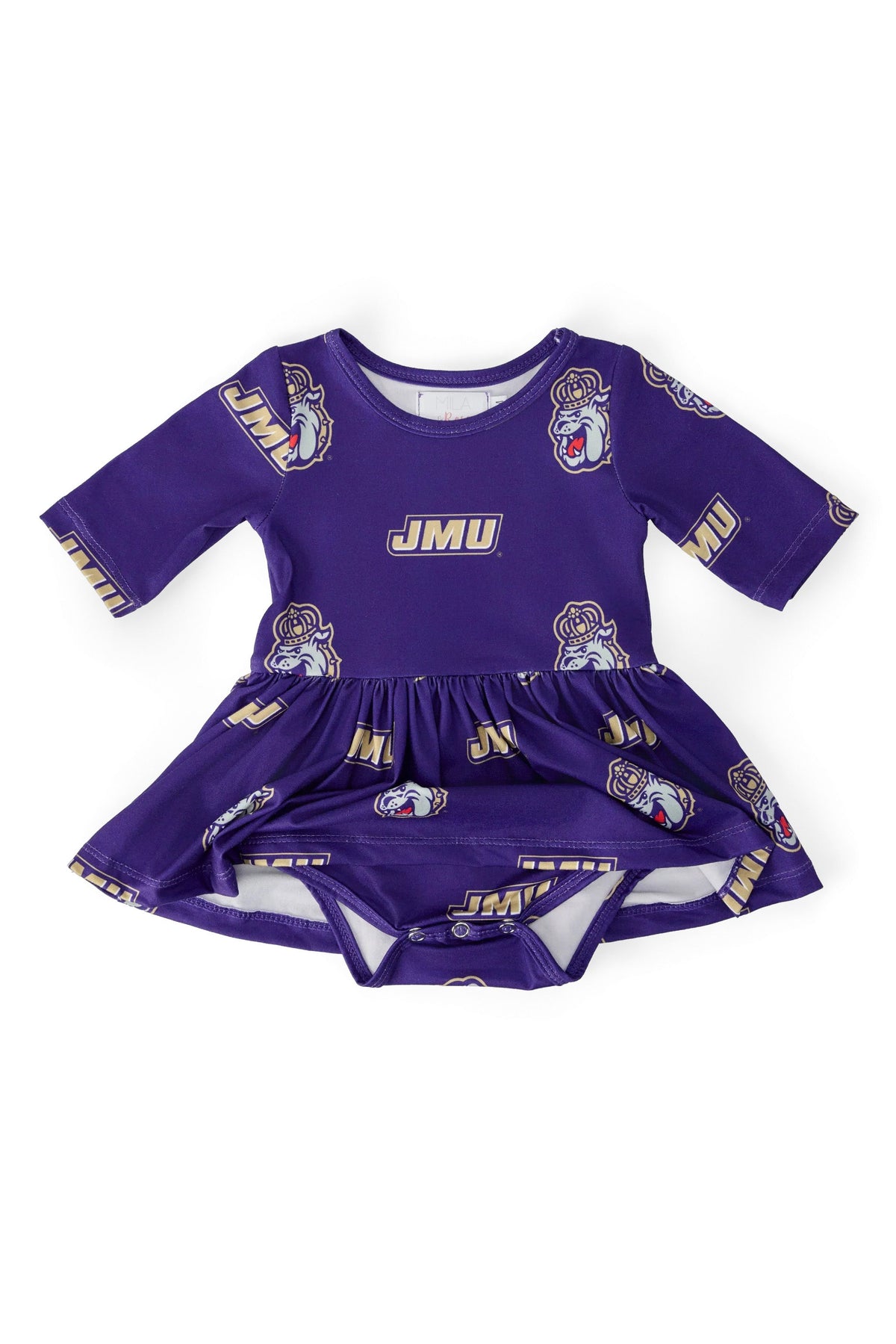 JMU Purple Duke Dog 3/4 Sleeve Twirl Bodysuit
