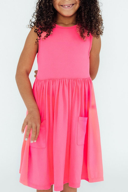 Neon Pink Tank Pocket Twirl Dress