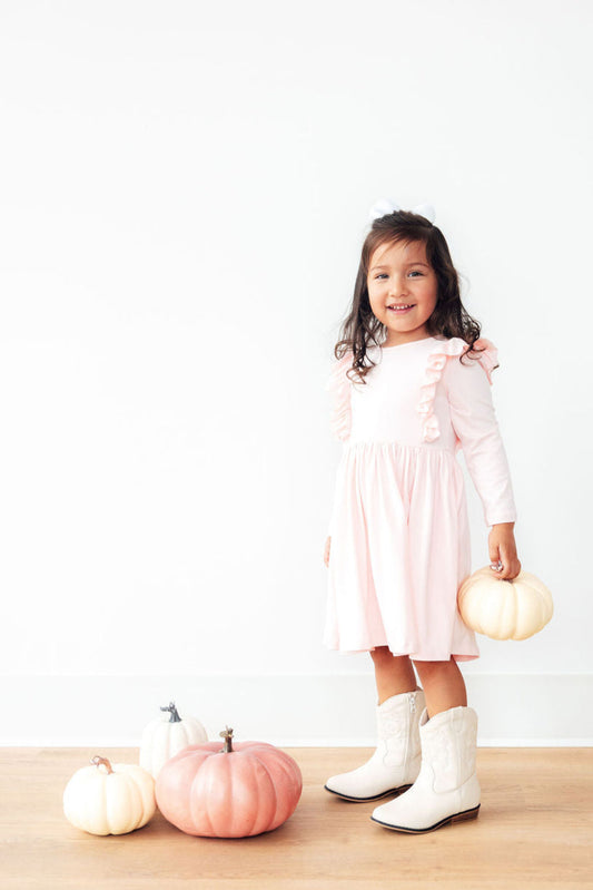 Petal Pink L/S Ruffle Twirl Dress