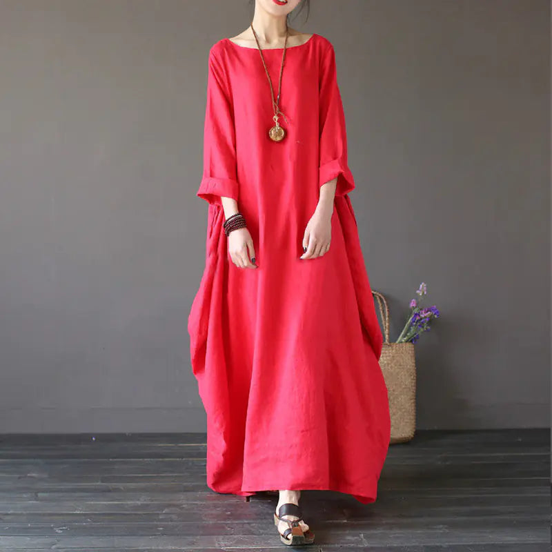 Cotton-Linen Casual Maxi Dress