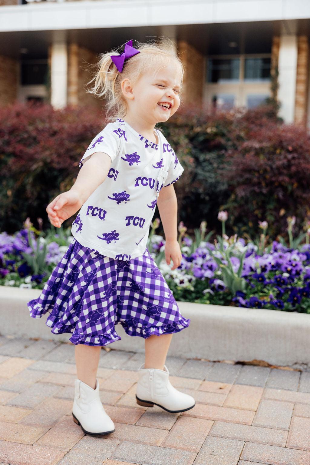 TCU Plaid Frog Ruffle Twirl Skort