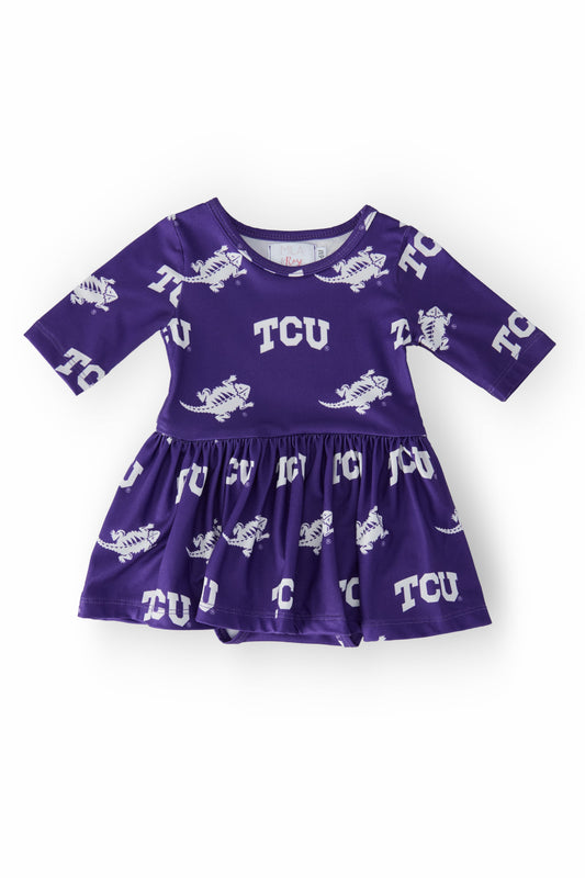 TCU Purple Frog 3/4 Sleeve Twirl Bodysuit