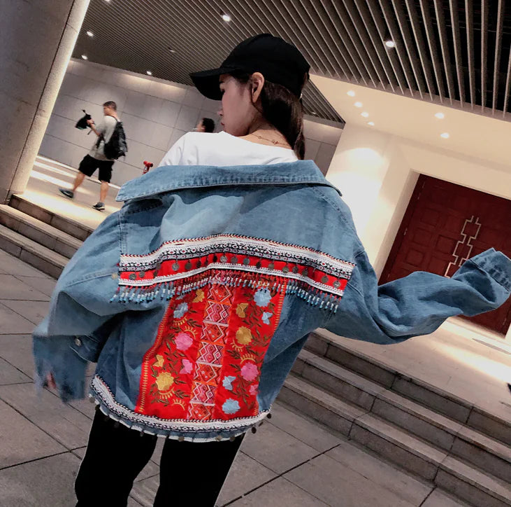 Fringed Beaded Denim Jacket