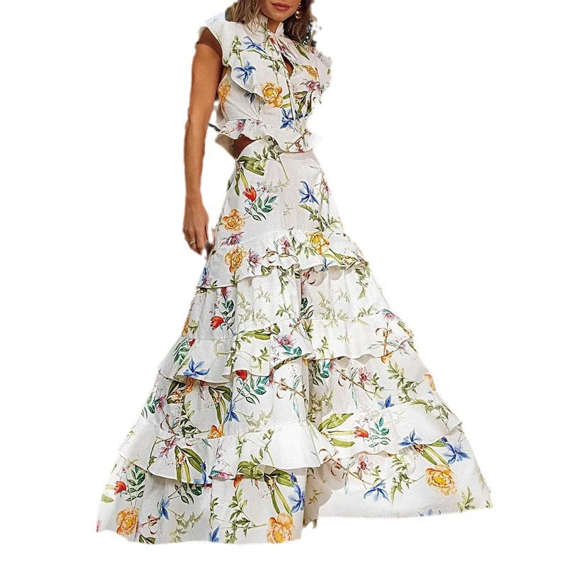 2023 Summer Floral Ruffle Sleeve Maxi Dress