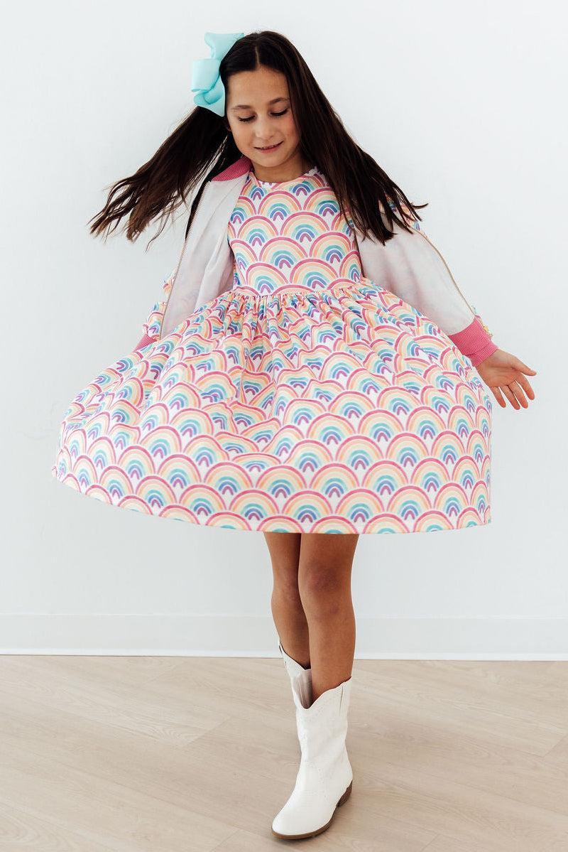 Watercolor Rainbows S/S Pocket Twirl Dress