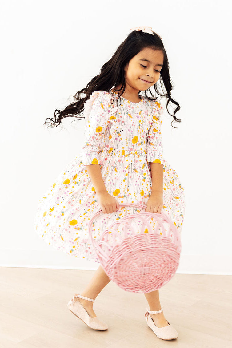 Carrot Cutie 3/4 Sleeve Ruffle Twirl Dress