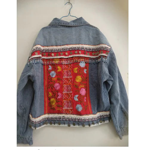 Fringed Beaded Denim Jacket